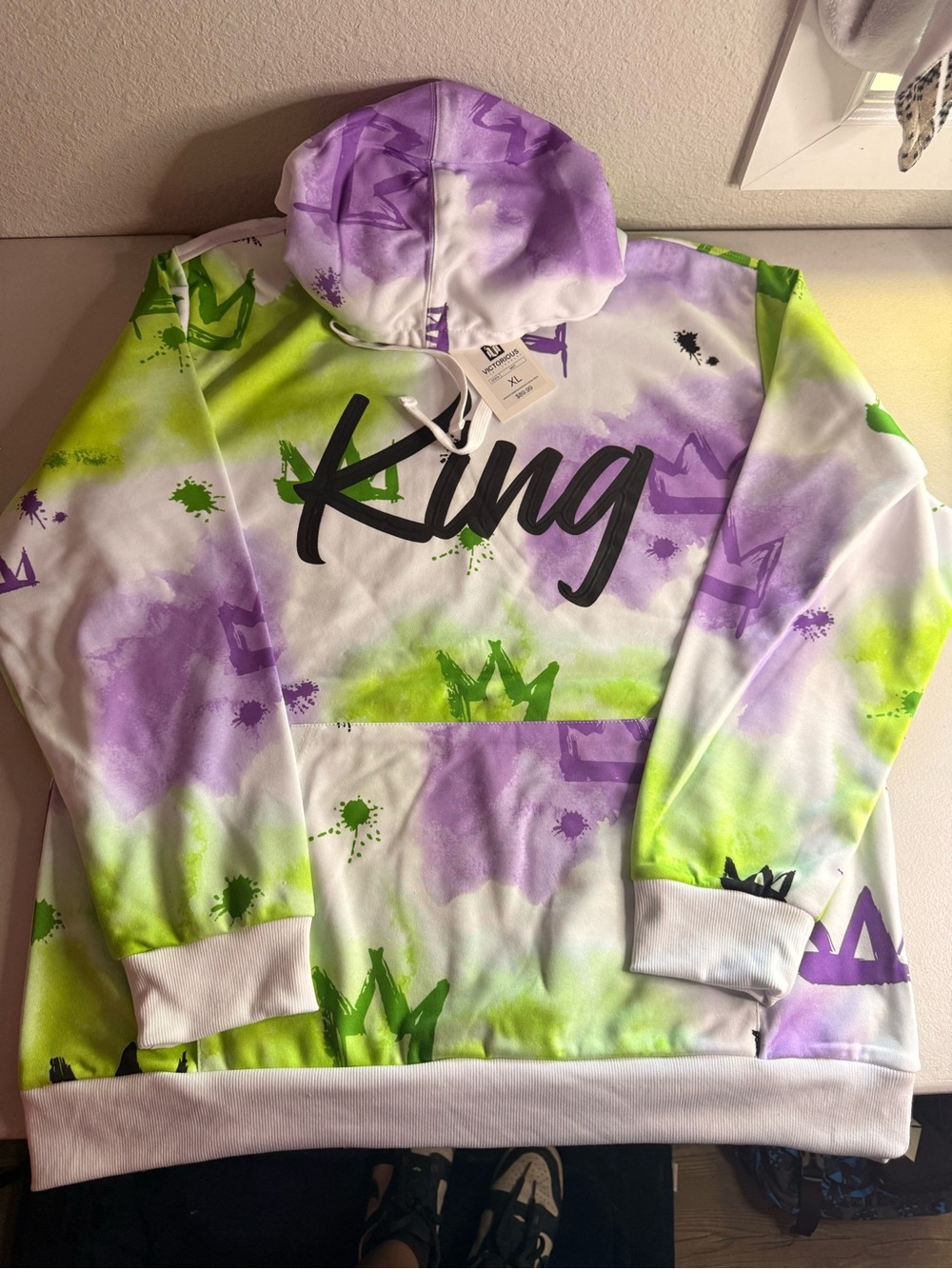King Graphic Pullover Hoodie - Purple & Neon Green